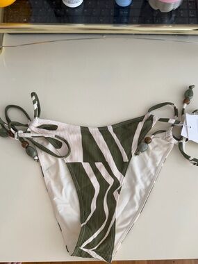 Olive & Cream Tie-Side Bikini Bottom (Ochre Lane)